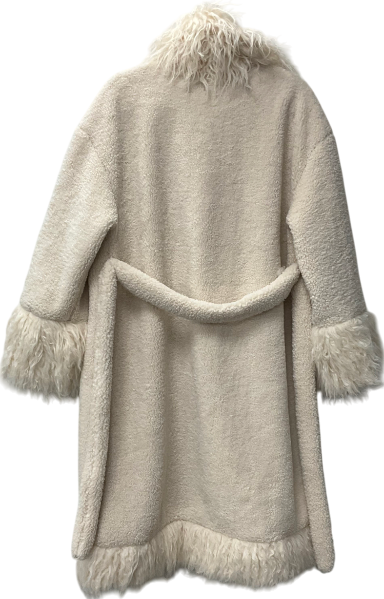 boohoo Cream Oversized Faux Fur Detail Coat UK 14