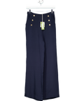 Lily Silk Blue Dubrovnik Button Front Wide Leg Silk Trousers UK 6