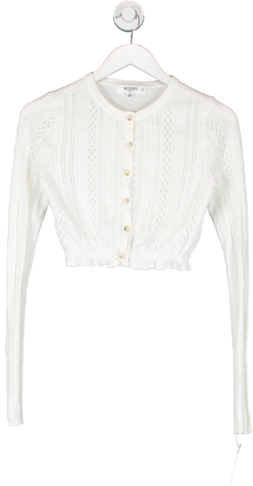 Missguided White Cropped Light Knit Cardigan UK 6