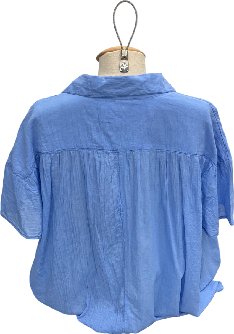 Free People Blue Loose Cotton Blouse UK XS