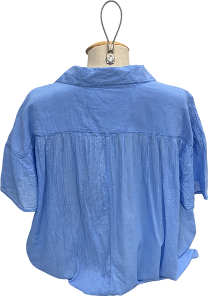 Free People Blue Loose Cotton Blouse UK XS