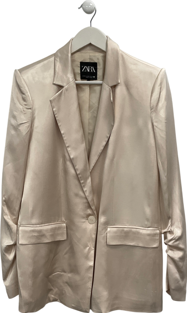 ZARA Cream Gathered Satin Blazer UK XS