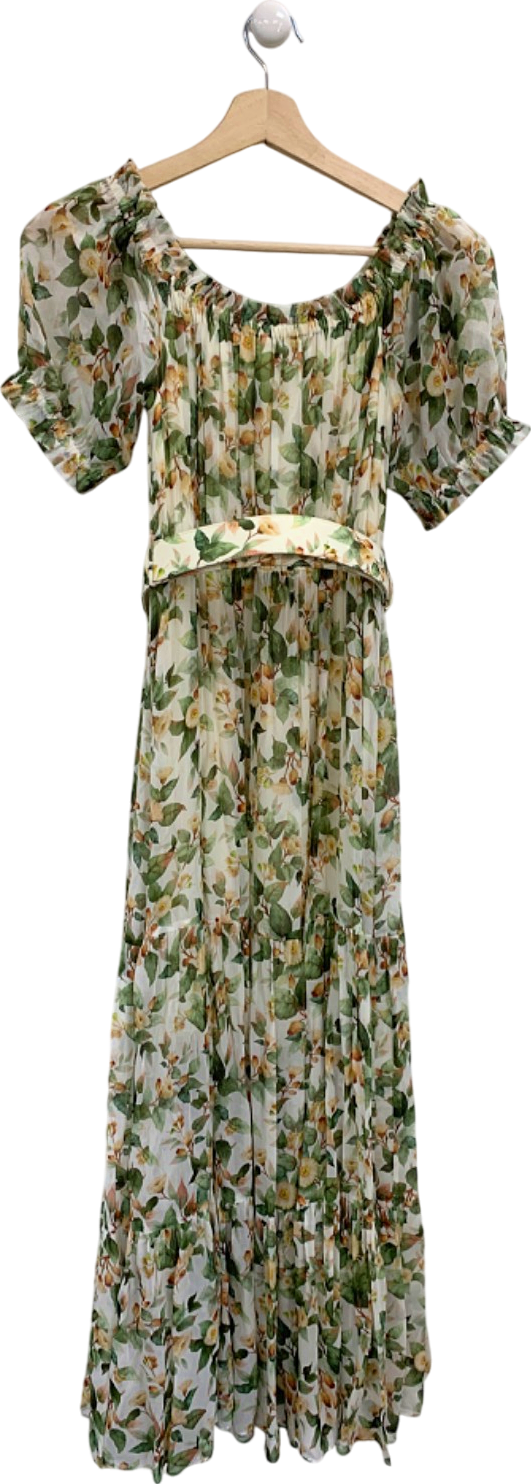 Goelia White Floral Pleated Midi Dress UK XS