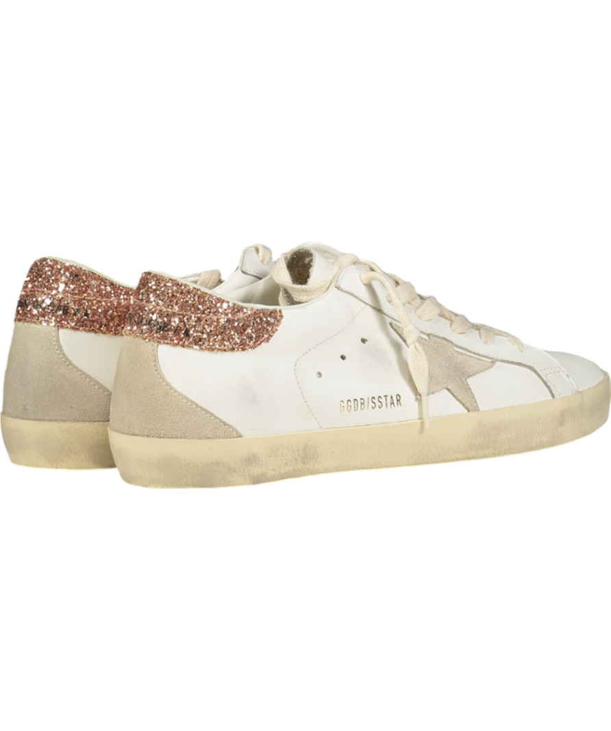 Golden Goose White Super-star With A Suede Star And Peach-pink Glitter Heel Tab UK 8 EU 41 👠