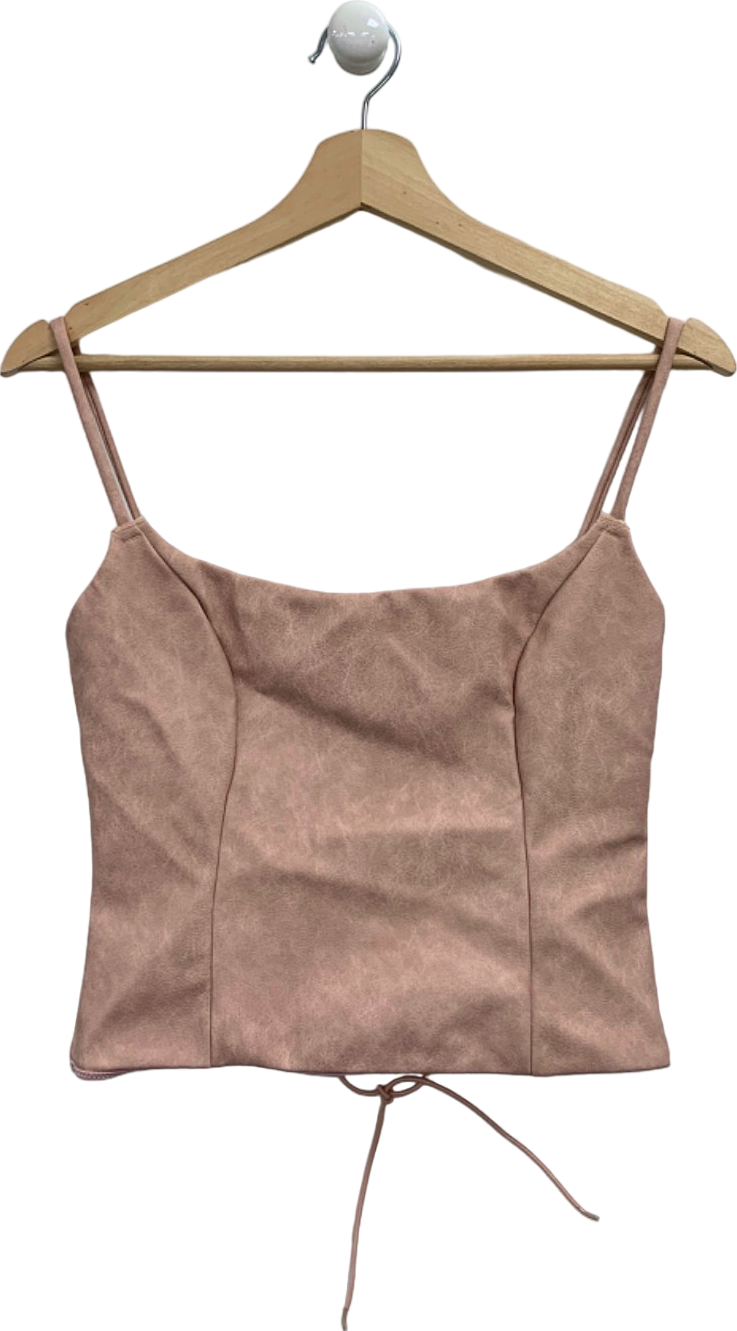 White Fox Dusty Pink Lace-Up Back Cropped Top UK S