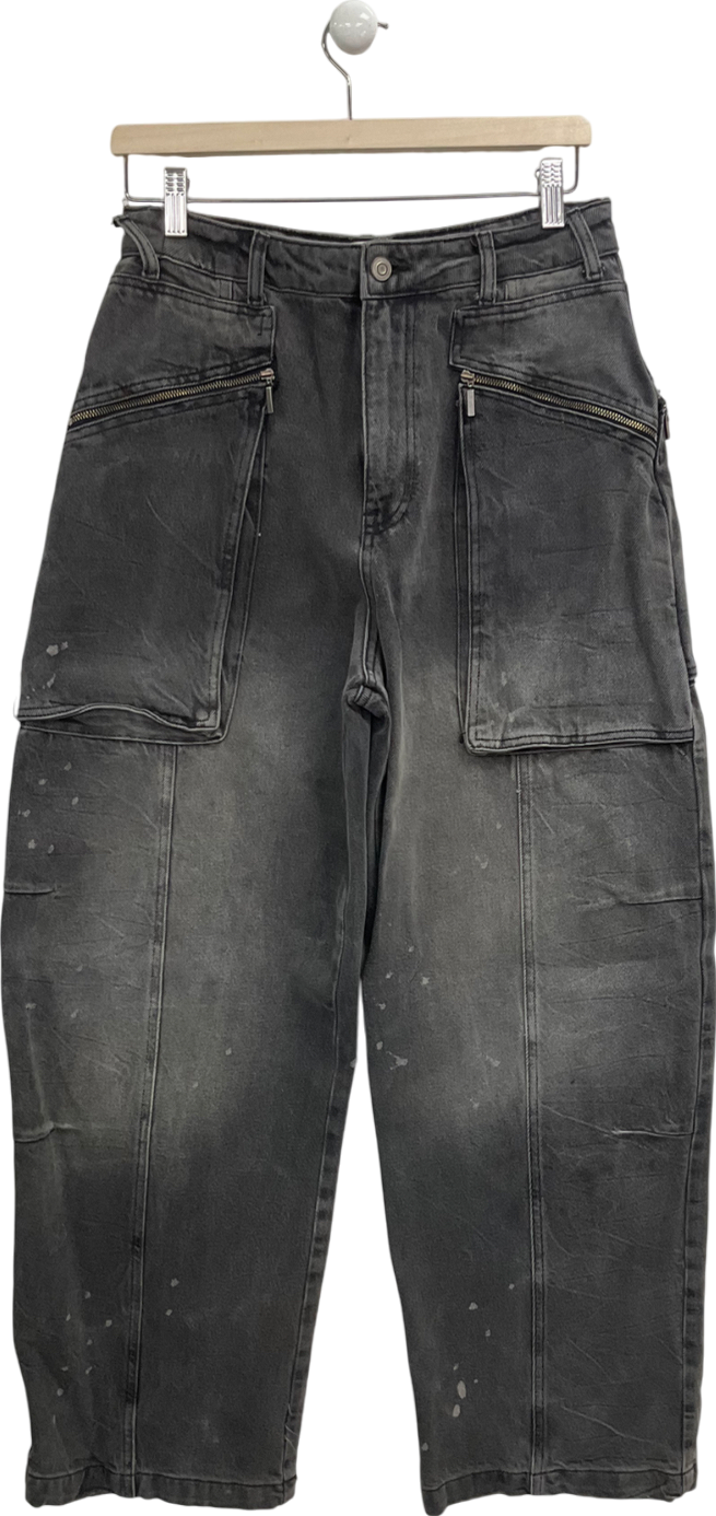 ZARA Black Cargo Barrel Jeans UK 12