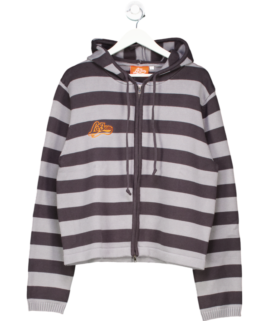 La Fam Grey Striped Knitted Hoodie UK L