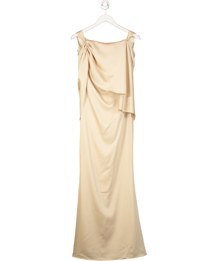 Club L Cream Ambra Champagne Satin One-shoulder Dress UK 8