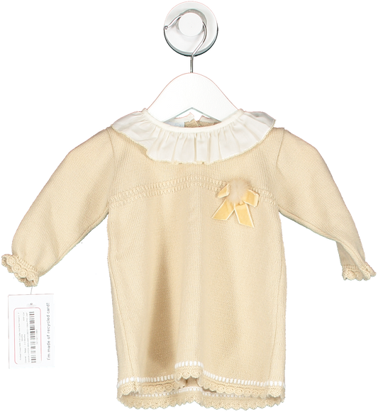 Granlei Beige Knitted Dress With Frill Collar And Bow Detail 3 Months 0-3 Months