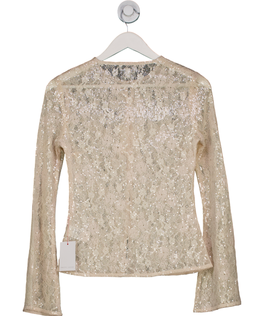 PRETTY LAVISH Cream Tai Sequin Lace Cardigan UK 8