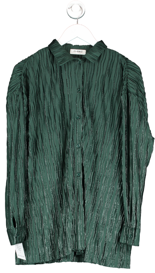 4th & Reckless Green Raquel Pleated Plisse Shirt UK 10