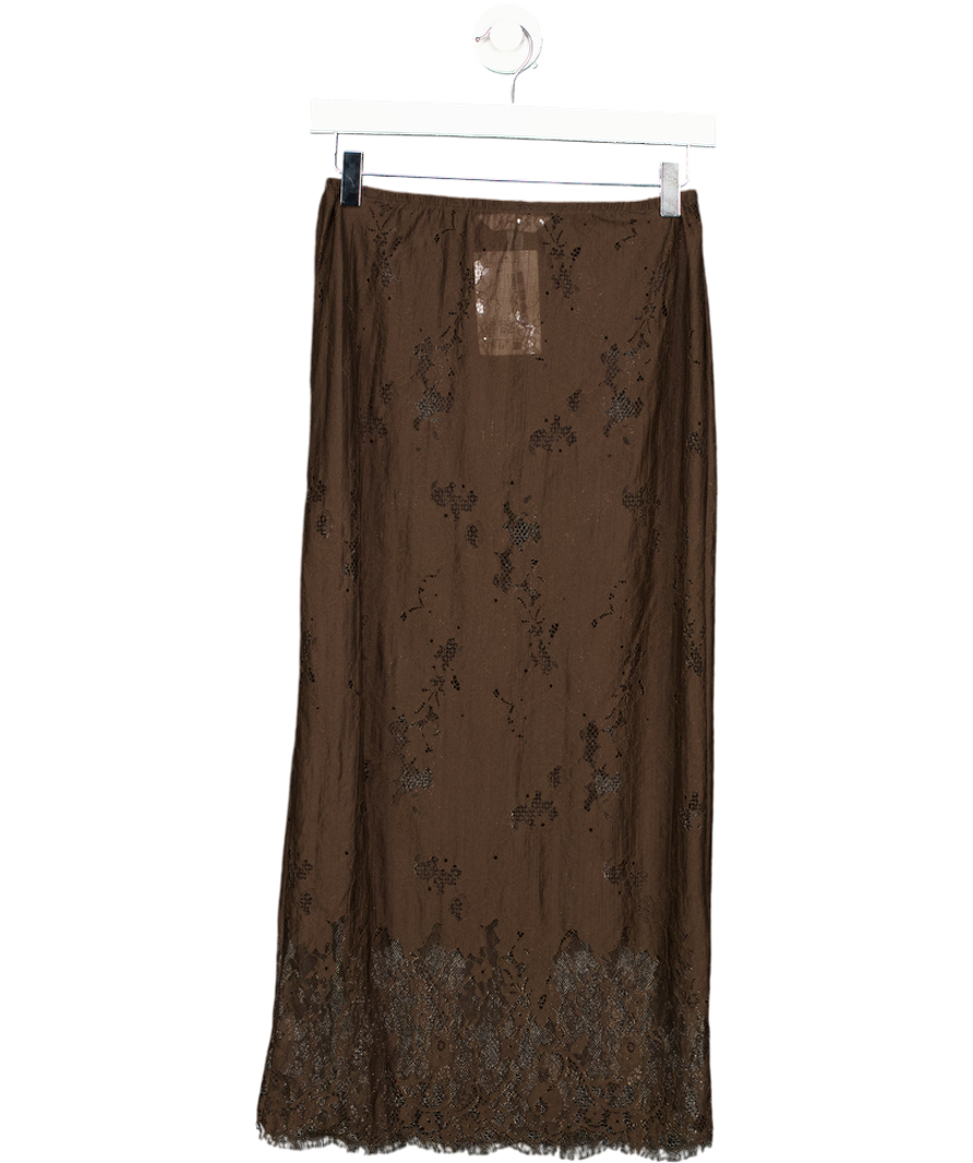 H&M Dark Brown Lace Midi Skirt UK XS