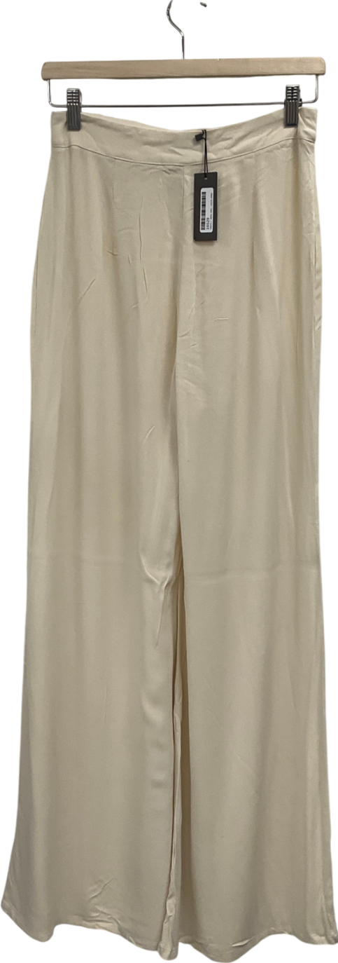 Misspap Cream Crinkle Linen Look Wide Leg Trousers UK 6
