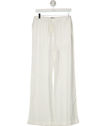 MANGO White Travis Straight Linen Blend Trousers UK S