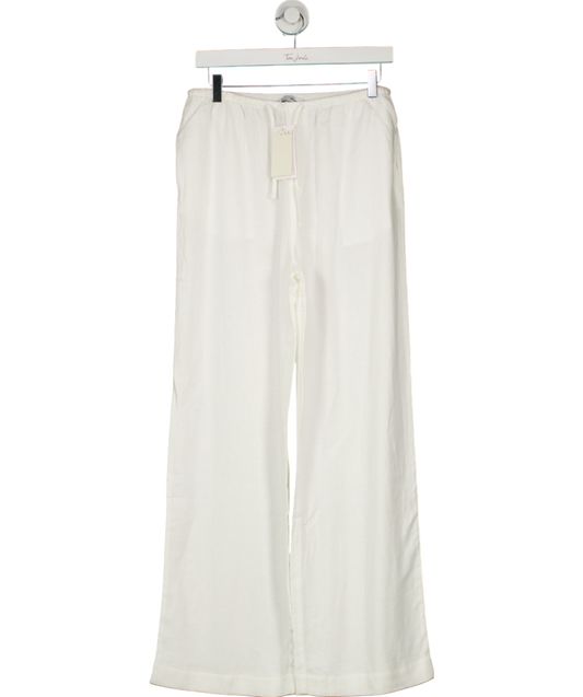 MANGO White Travis Straight Linen Blend Trousers UK S