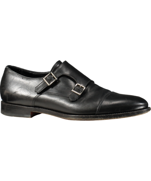 Santoni Black Leather Double Buckle Shoe UK 10.5 EU 44.5 👞
