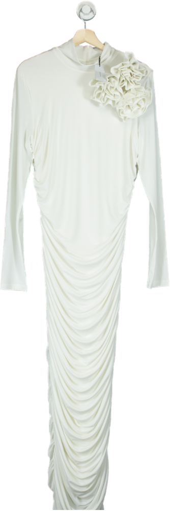 Karen Millen White Ruched Long-Sleeve Dress UK L