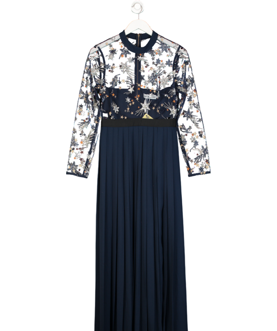 Self-Portrait Blue Embellished Tulle Star Panelled Dress UK 10