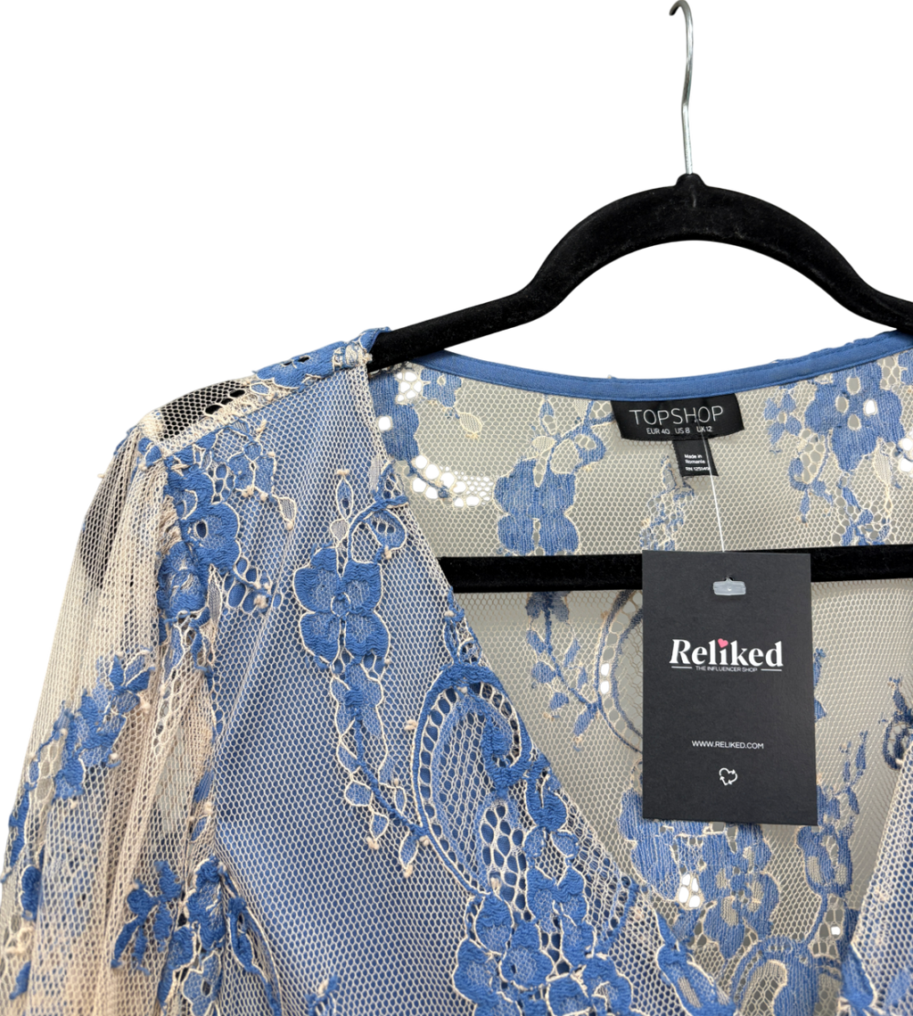 Topshop Blue Lace Peplum Hem Blouse UK 12