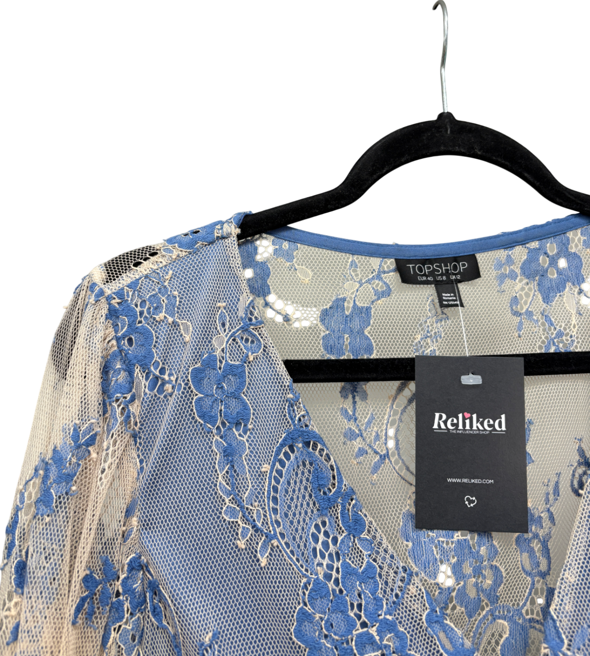 Topshop Blue Lace Peplum Hem Blouse UK 12