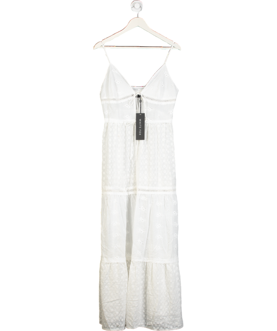 White Fox White Cotton Broderie Tie Front Dress UK L