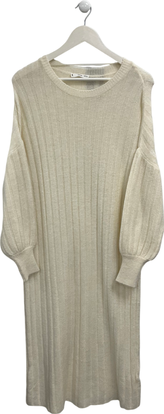 MANGO Cream Knitted Jumper Dress In Beige UK L