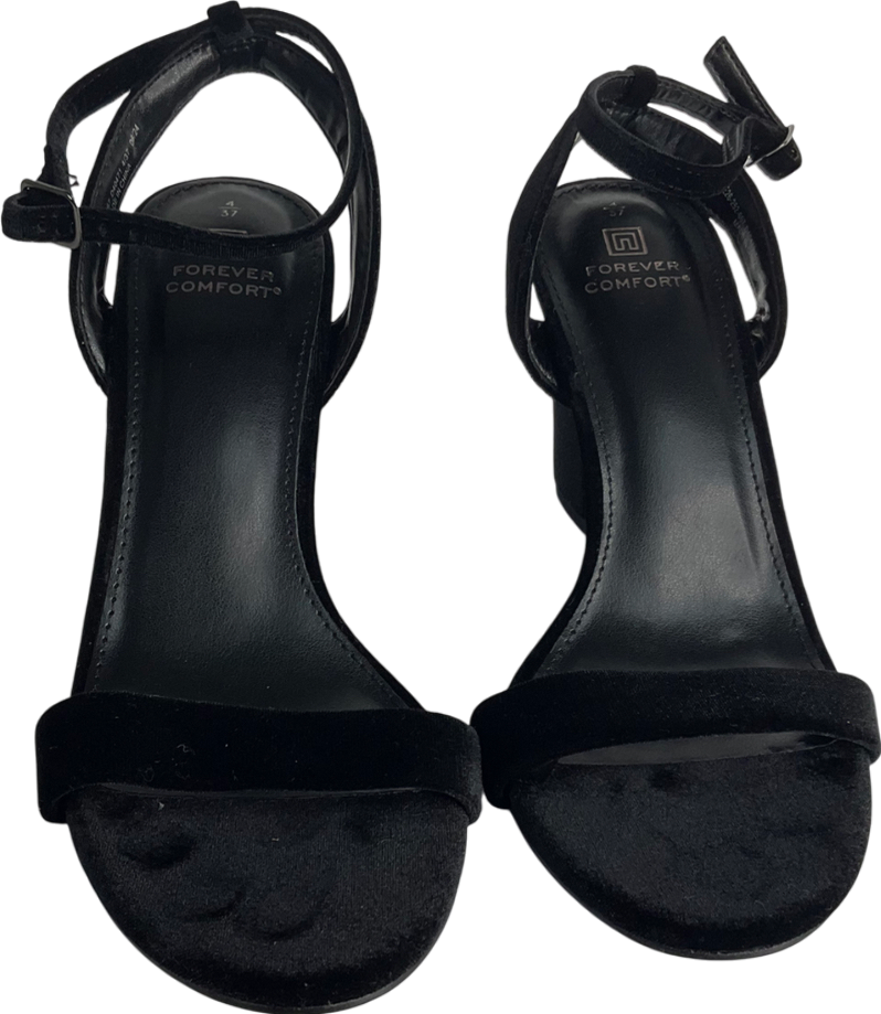 Next Black Velvet Standard/wide Fit Forever Comfort® Block Heel Sandals UK 4 EU 37 👠