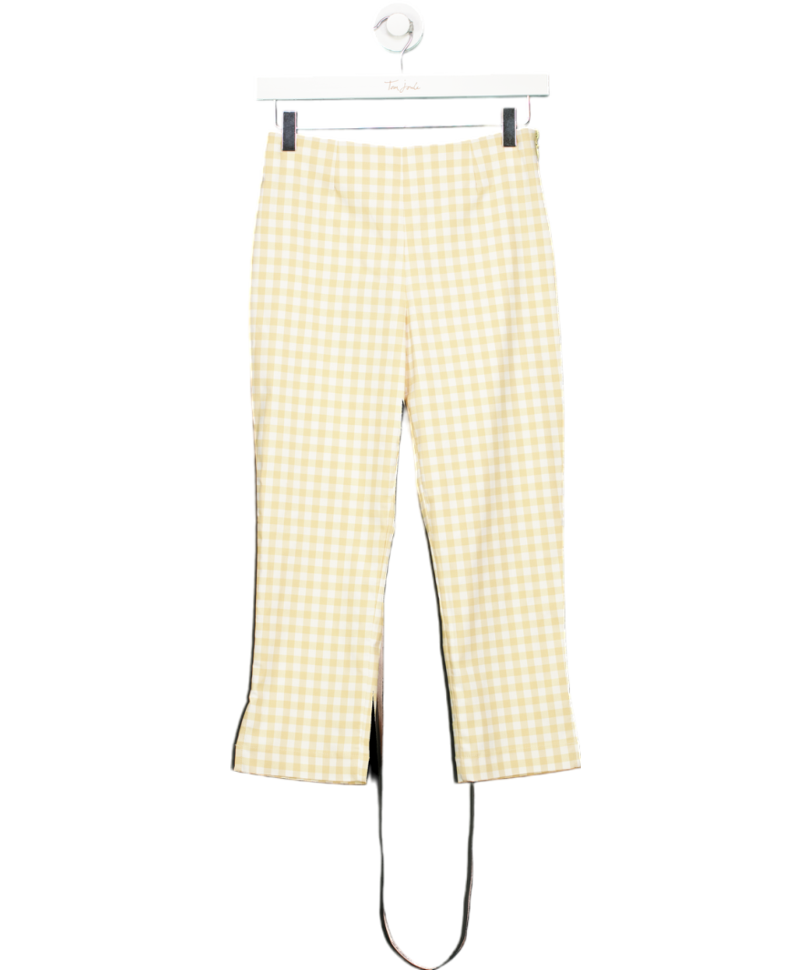 House of CB Beige Carella Gingerbread Gingham Capri Trousers UK S