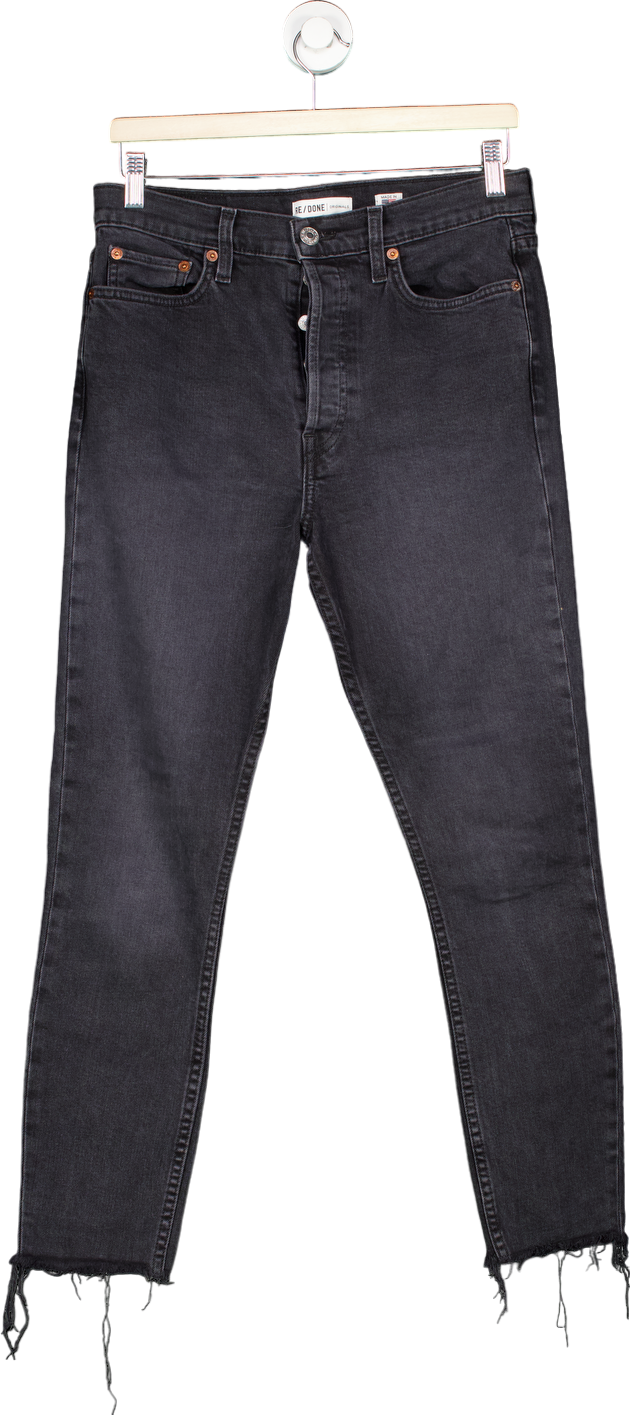 RE/DONE Faded Black High Rise Ankle Crop Jeans UK W29