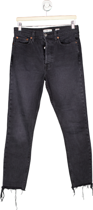 RE/DONE Faded Black High Rise Ankle Crop Jeans UK W29