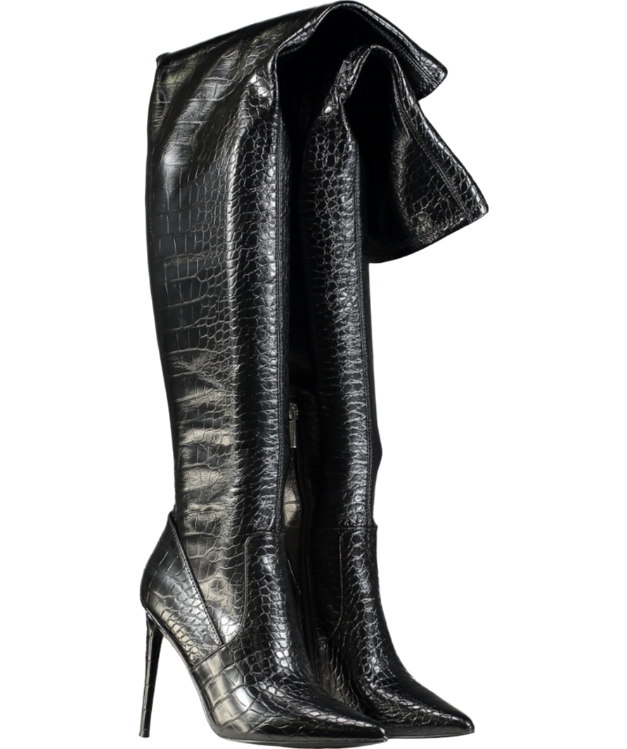 STEVE MADDEN Black Croc Over The Knee Heel Boots UK 6 EU 39 👠