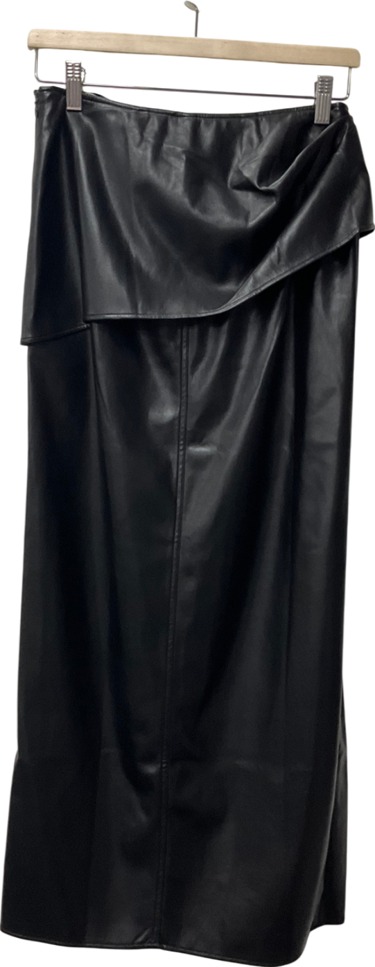 Fabrique Black Leona Pleated Slit Skirt In Vegan Leather UK S