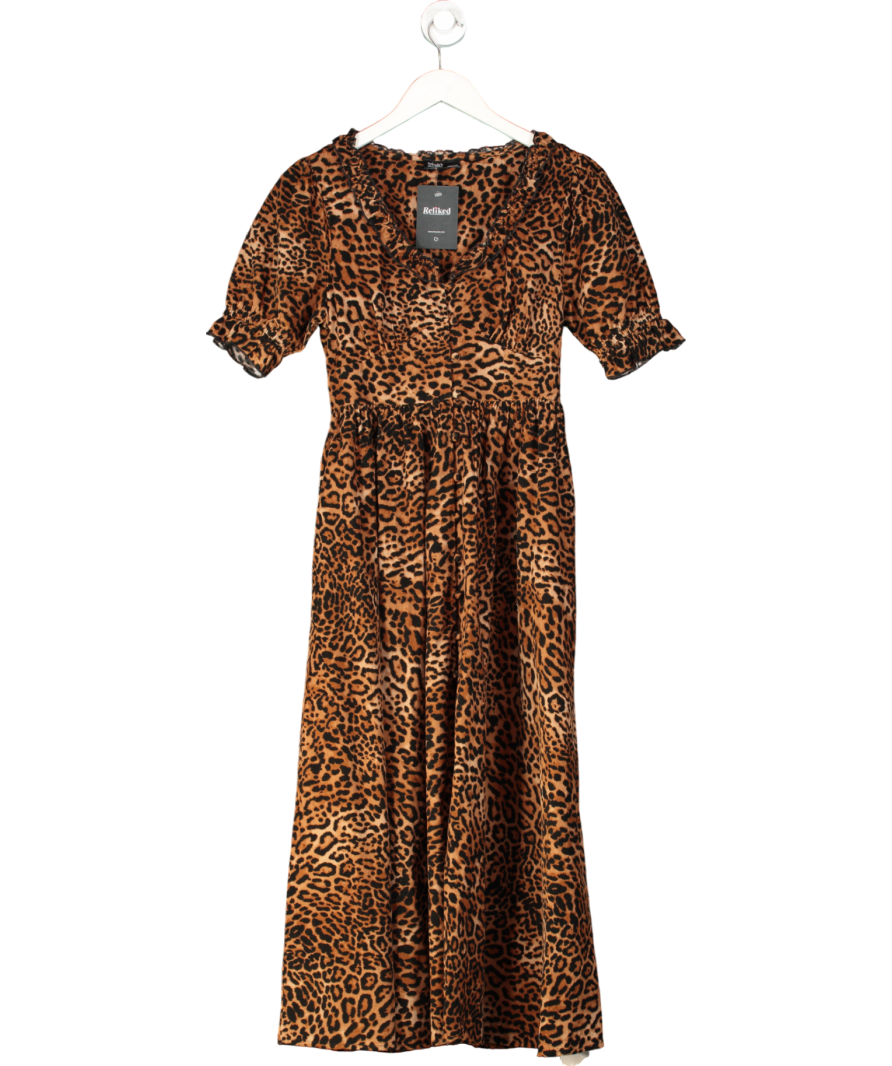 Nobody's Child Brown Leopard Print Cord Flossie Midi Dress UK 6
