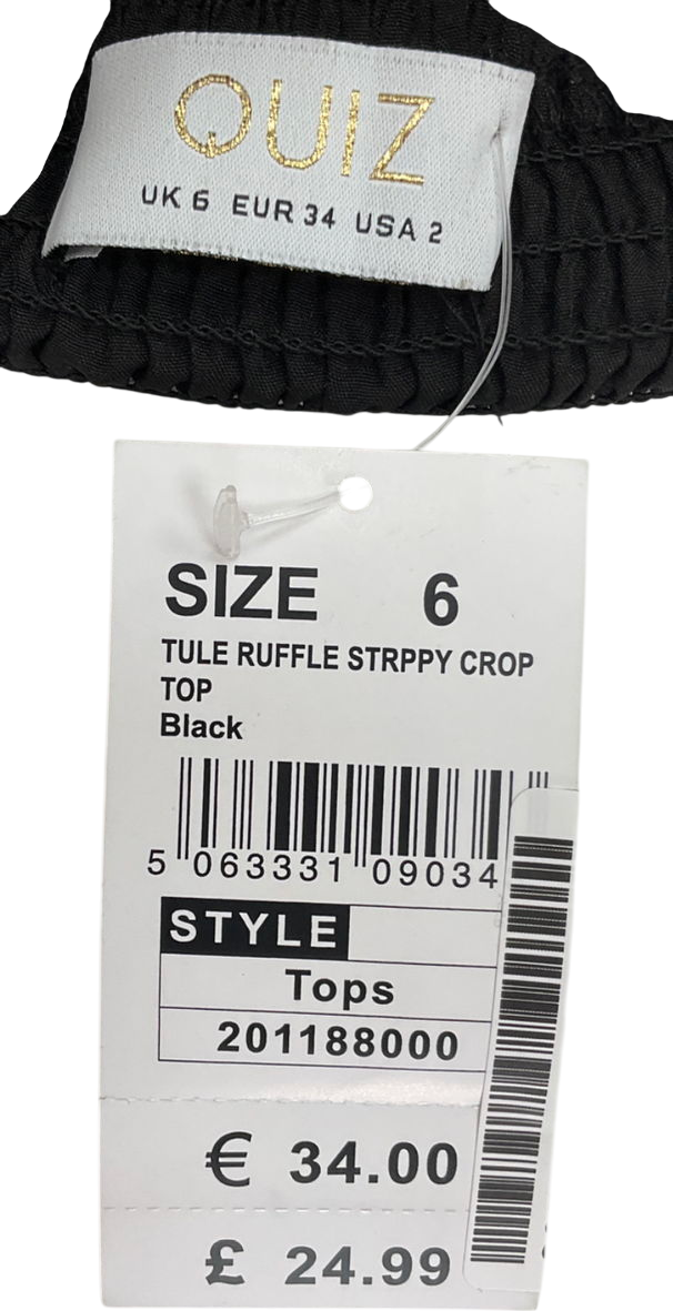 QUIZ Black Tule Ruffle Strappy Crop Top UK 6