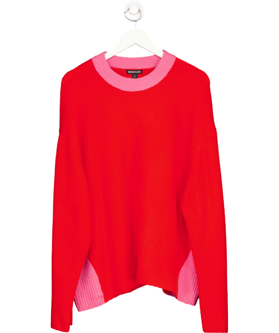 Whistles Red Colour Block Crew Neck Knit Wool Blend Jumper UK L
