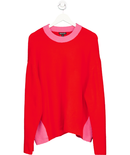 Whistles Red Colour Block Crew Neck Knit Wool Blend Jumper UK L