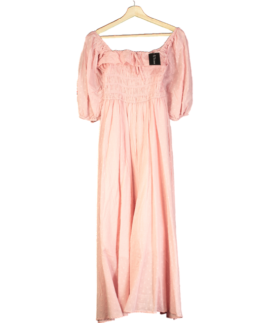 R.Vivimos Pink Square Neck Puff Sleeve High Waist Midi Dress UK M