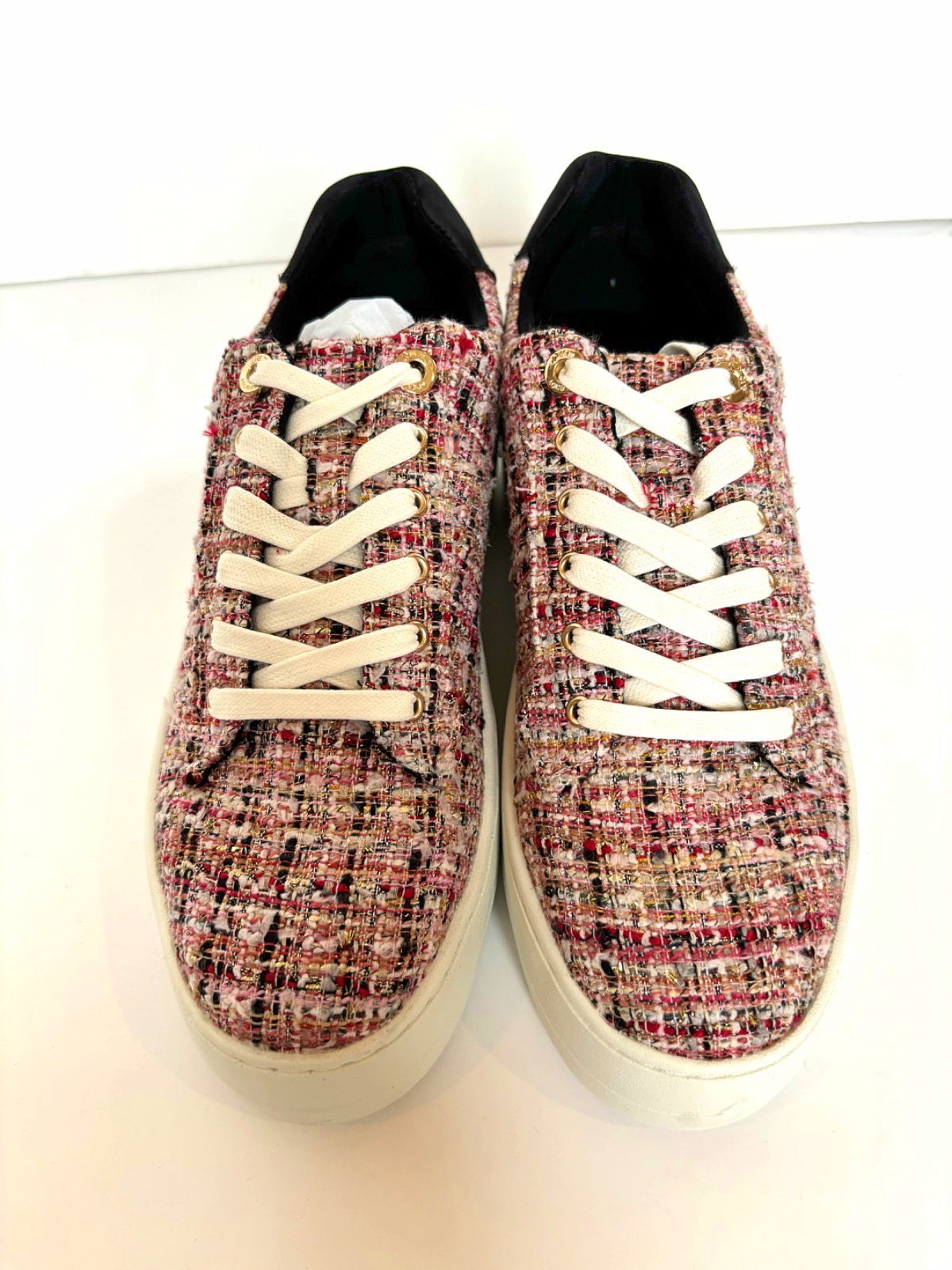 Dune Pink Fabric Flatform Lace-Up Sneakers UK 7