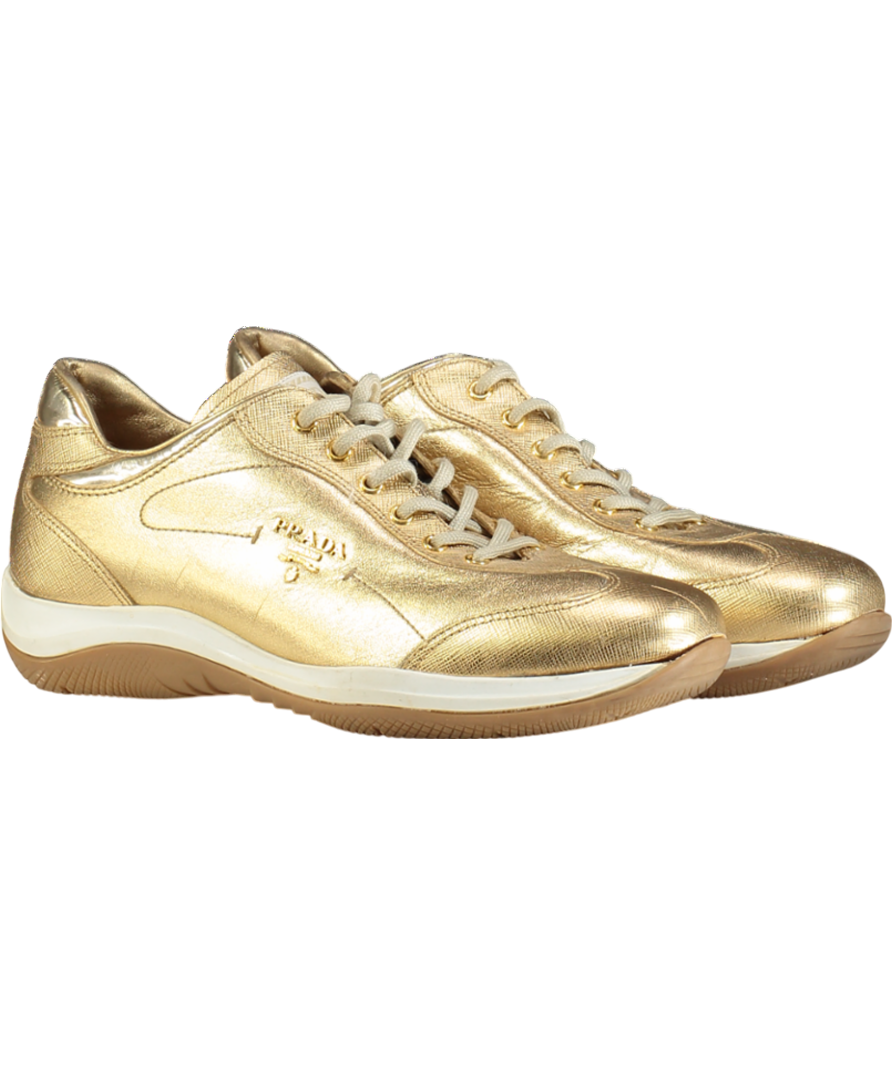 Prada Gold Leather Trainers UK 5 EU 38 👼