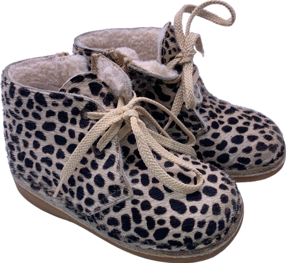 Papouelli White/Black Leopard Print Fur Lined Boots EU 26