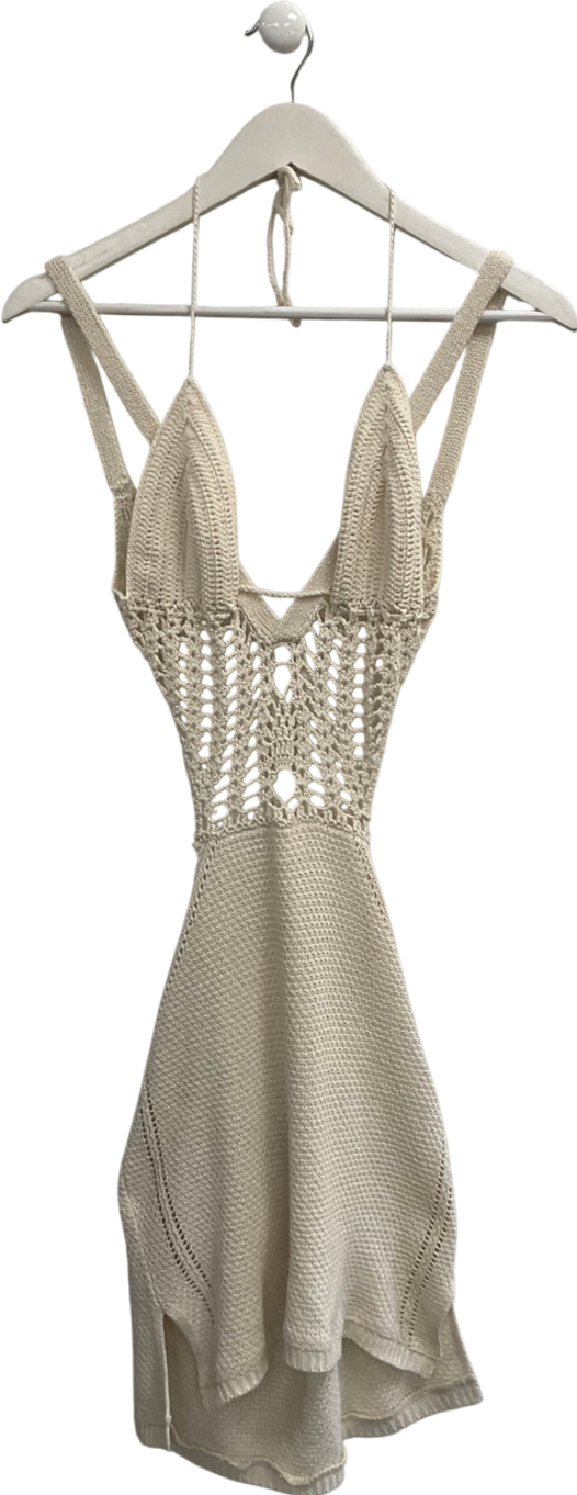 White Fox Cream Easy As That Crochet Dress UK S/M