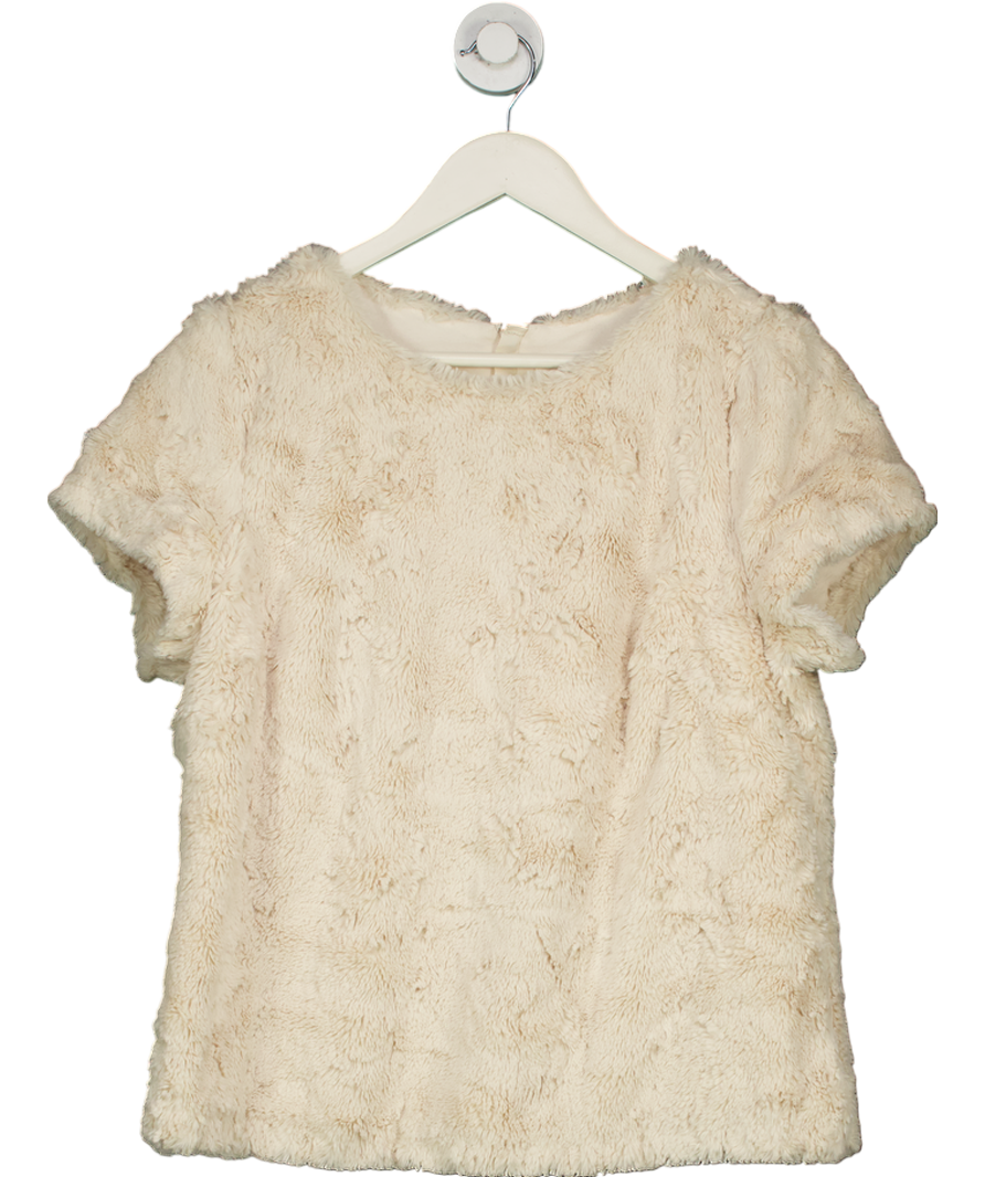ANTHROPOLOGIE Cream Faux Fur Short Sleeve Top UK L