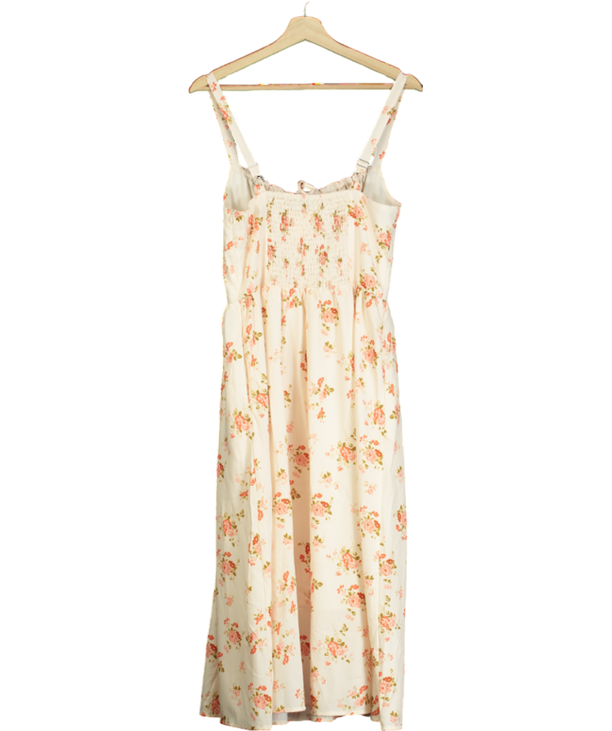 Scarlet Darkness Nude Smocked Bodice Floral Dress With Pockets UK M