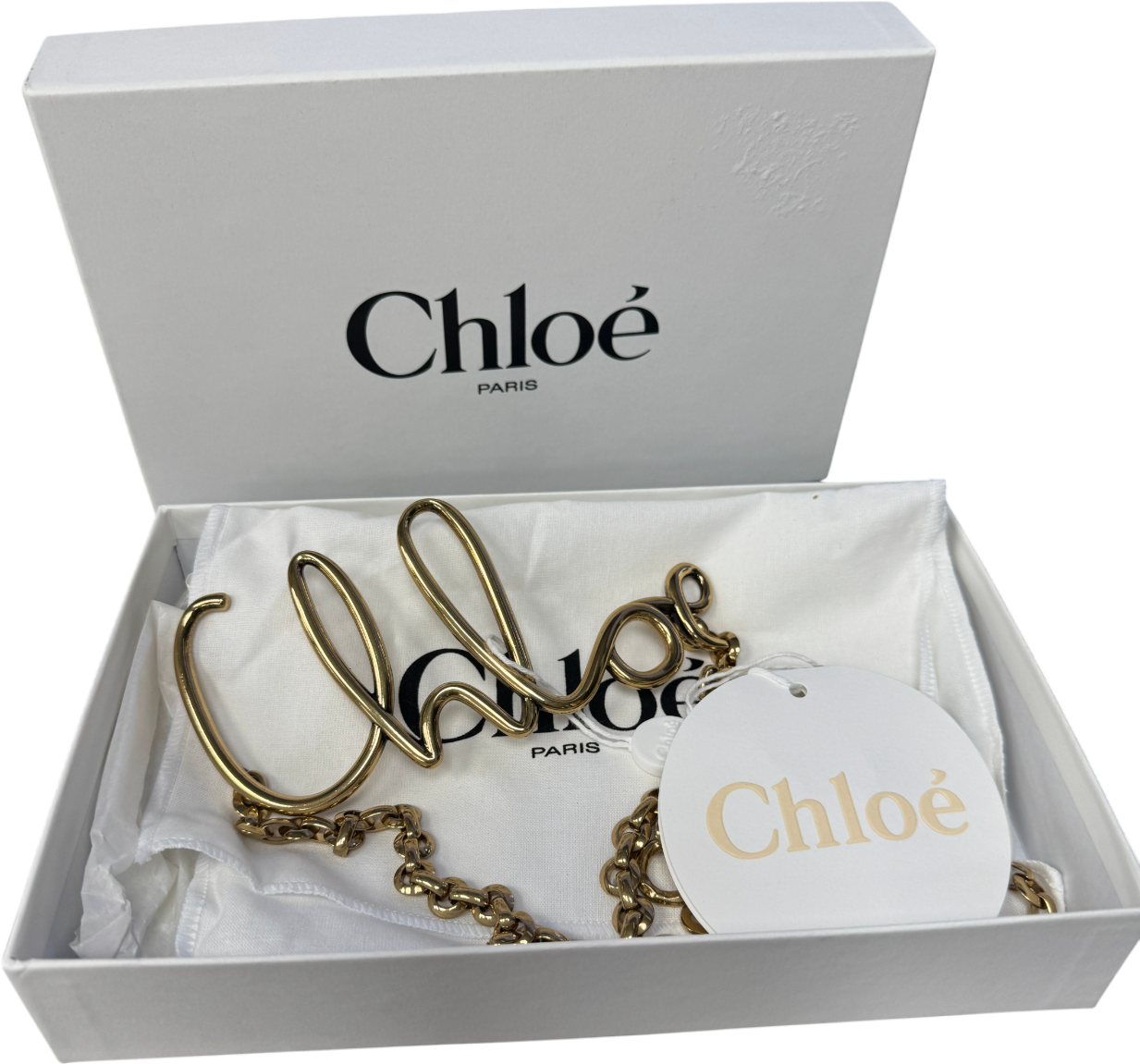 CHLOE Gold Iconic Logo Chain Belt One Size