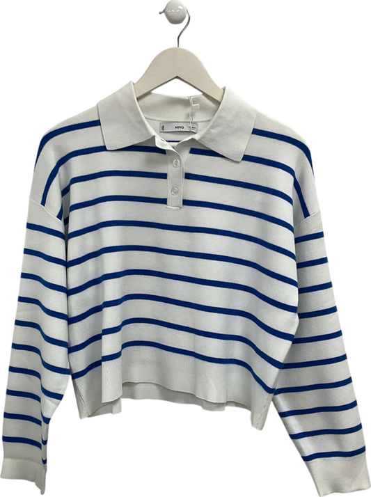 MANGO White Collar Striped Jumper UK M