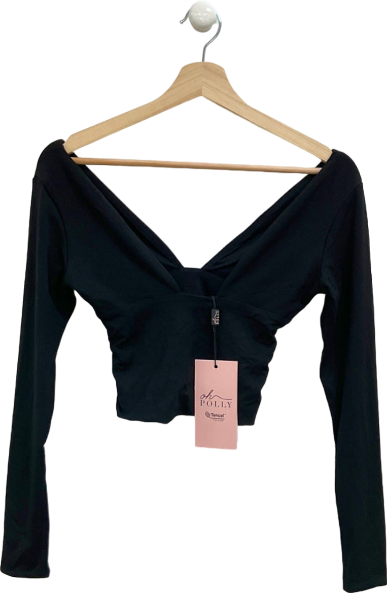 Oh Polly Black Long Sleeve Crop Top UK S