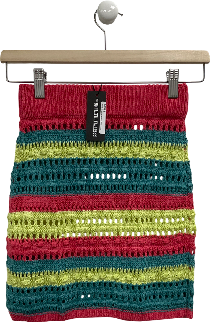 PrettyLittleThing Multicoloured Multi Contrast Crochet Mini Skirt UK XS