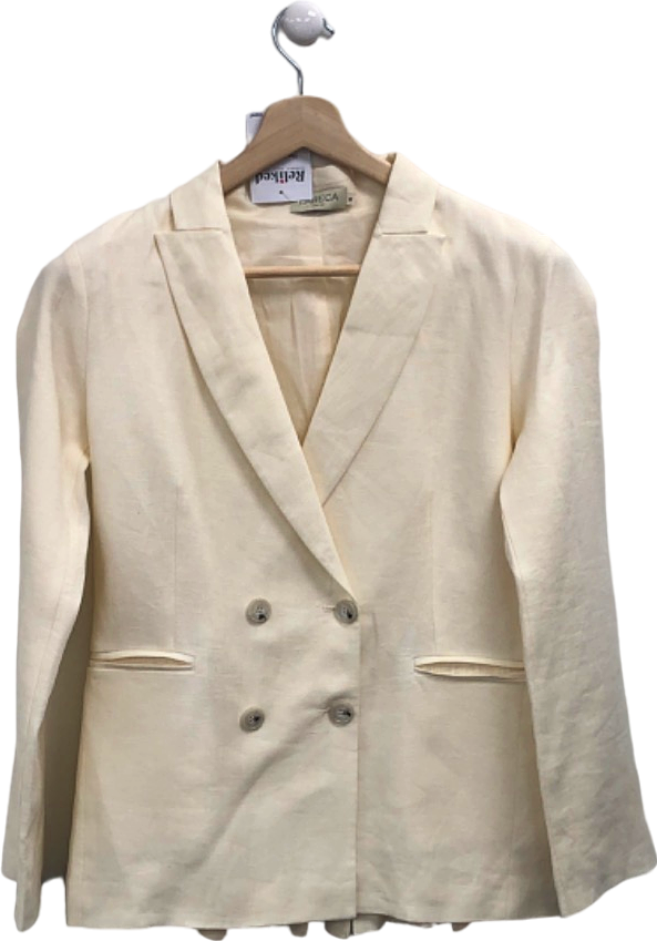 Labeca Cream Double-Breasted Linen Blazer Jacket UK S