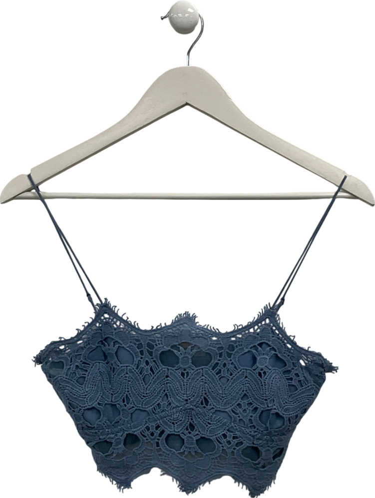 Free People Blue Athena Scallop Crochet Bralette UK M