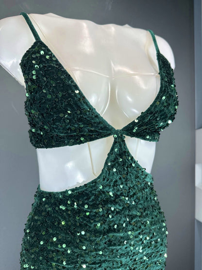 NB Luxe Green Sequined Cut-Out Dress UK XS